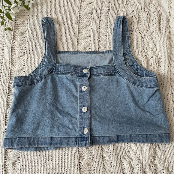 Madewell Denim Crop Tank Top, Button Back, Size Small - Picture 4 of 6
